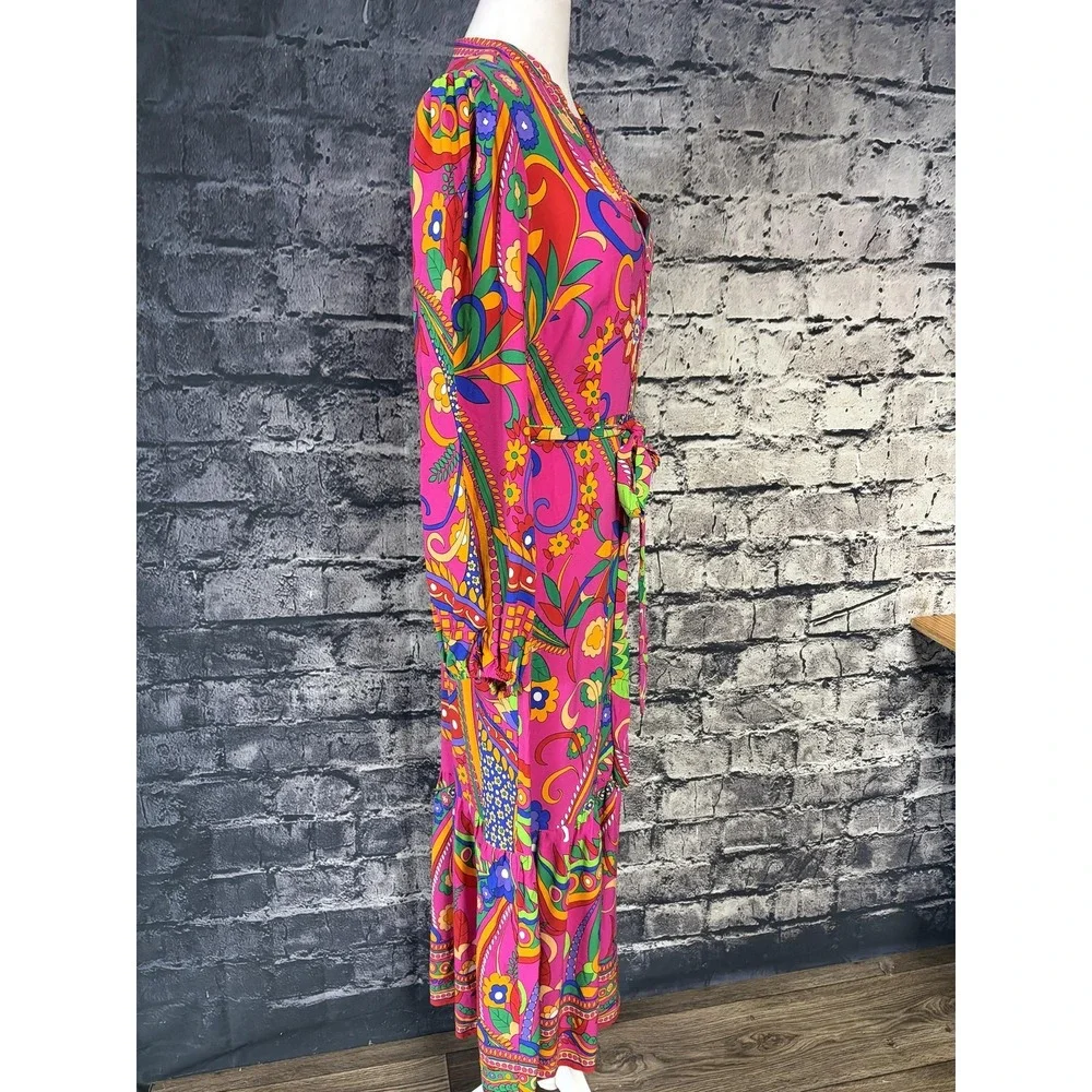 Adrianna Papell Womens Maxi Dress Size 6 Paisley Boho V Neck Balloon Sleeve - Picture 4 of 16